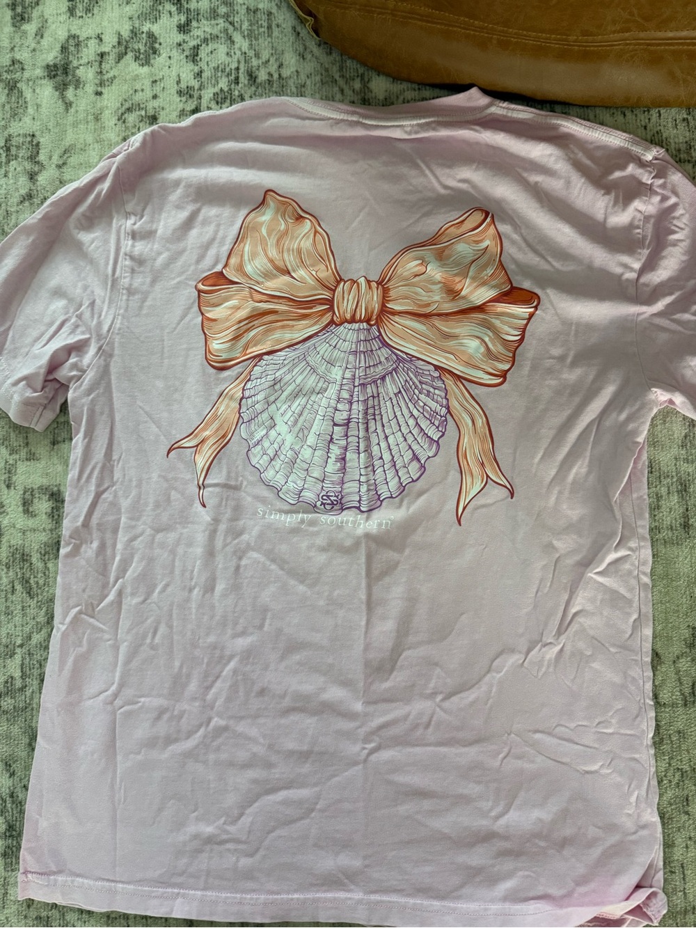 Simply Southern Light Pink Tee with Shell and Coral Bow Graphic